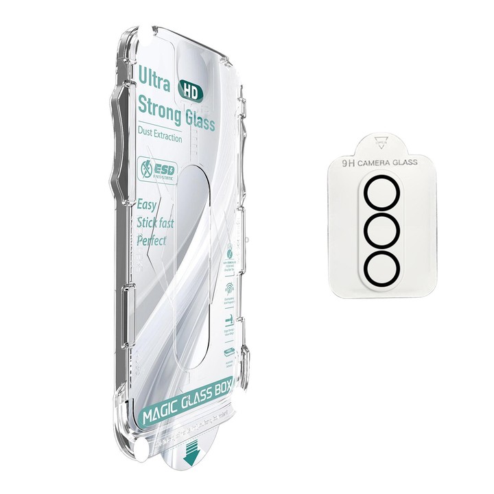 For Galaxy S23+ 5G 10pcs USG Easy Install Dust-proof Box HD Edge-to-Edge Tempered Glass Film with Lens Film, Support Ultrasonic