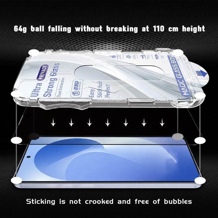 For Galaxy S23 5G 10pcs USG Easy Install Dust-proof Box Privacy Edge-to-Edge Tempered Glass Film, Support Ultrasonic Unlock