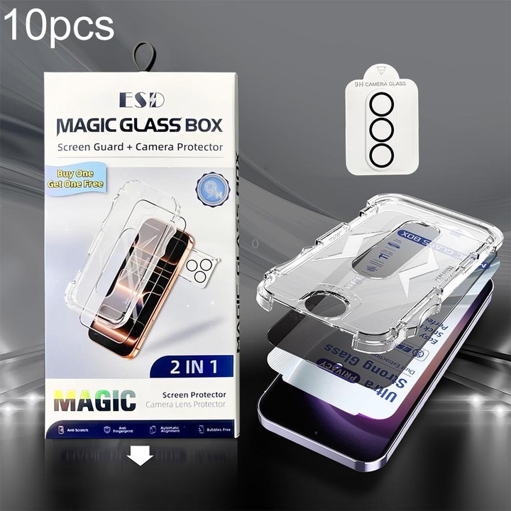 For Galaxy S23+ 5G 10pcs USG Easy Install Dust-proof Box Privacy Edge-to-Edge Tempered Glass Film with Lens Film, Support Ultras