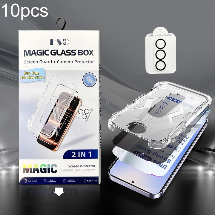 For Galaxy S25 / S24 5G 10pcs USG Easy Install Dust-proof Box Privacy Edge-to-Edge Tempered Glass Film with Lens Film, Support U