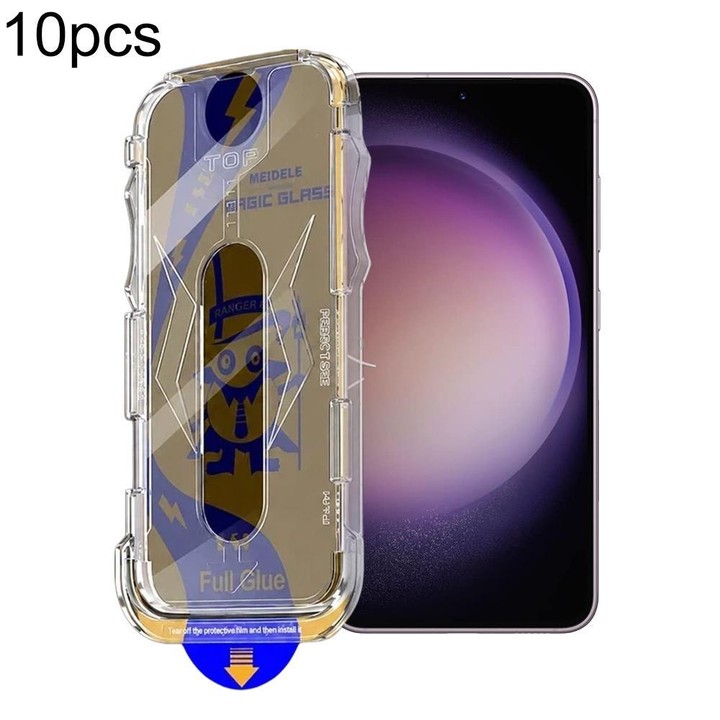 For Galaxy S23 5G 10pcs MEIDELE Easy Install Dust-proof Box Privacy Tempered Glass Film, Support Ultrasonic Unlock