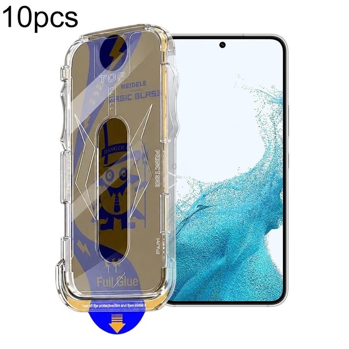 For Galaxy S22 5G 10pcs MEIDELE Easy Install Dust-proof Box Privacy Tempered Glass Film, Support Ultrasonic Unlock