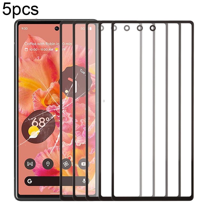 For Google Pixel 6 5pcs Front Screen Outer Glass Lens with OCA Optically Clear Adhesive