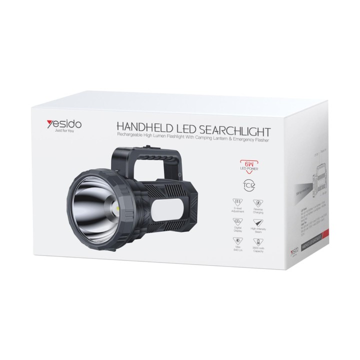 Yesido TC12 Outdoor Emergency Multifunctional Rechargeable Dual Lamp Lighting Flashlight(Black)