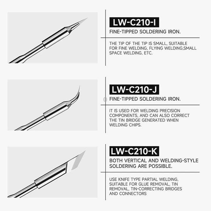 LUOWEI LW-C210 Series Lead Free Soldering Iron Tip for 210 / T26 Series Soldering Station, Model:LW-C210-I