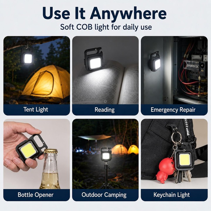 Portable Keychain Camping Light Mini COB LED Flashlight, Model:200mAh(Black)