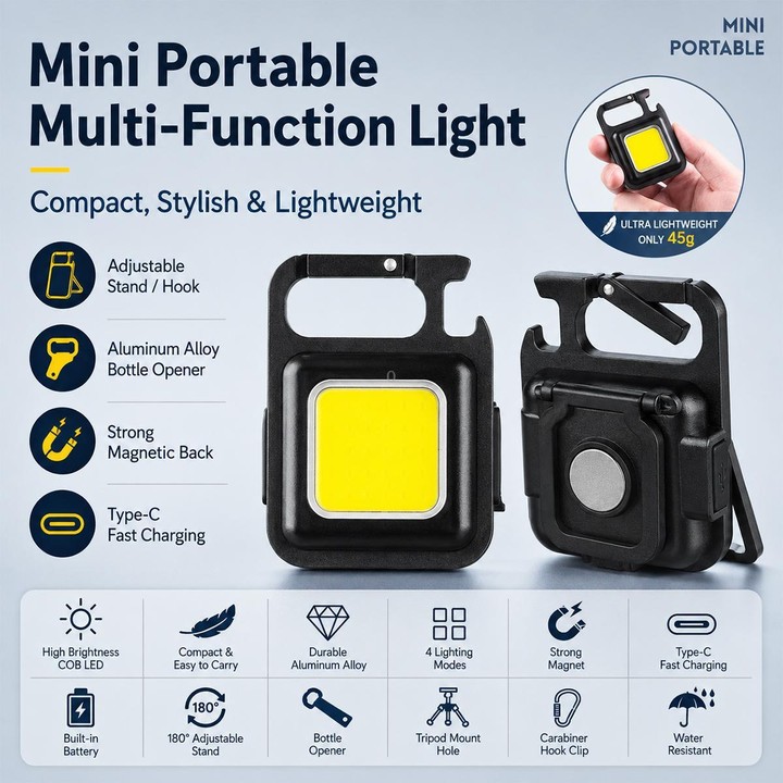 Portable Keychain Camping Light Mini COB LED Flashlight, Model:500mAh(Black)