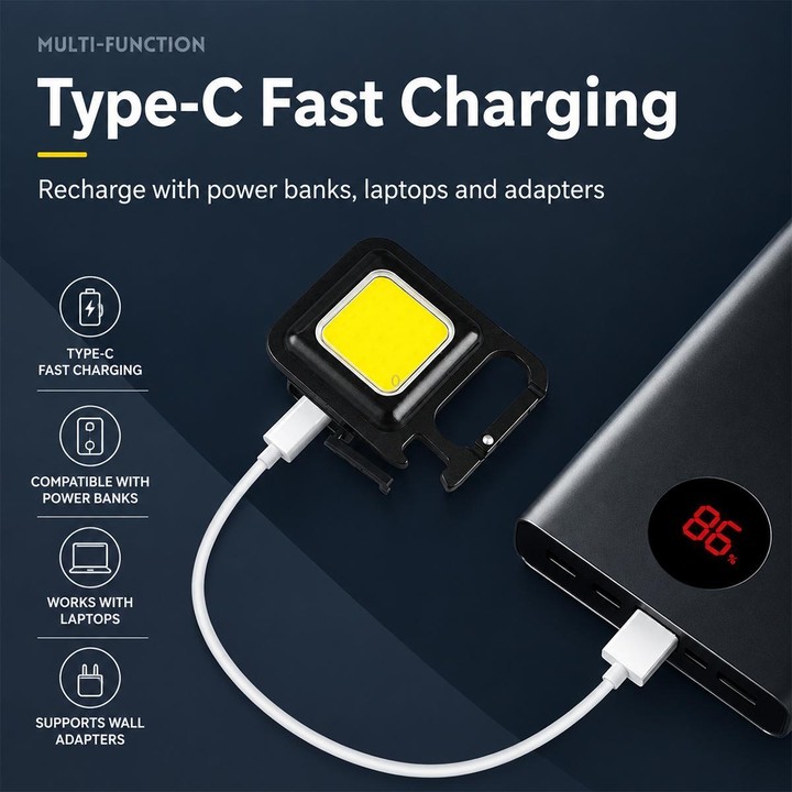Portable Keychain Camping Light Mini COB LED Flashlight, Model:800mAh(Black)