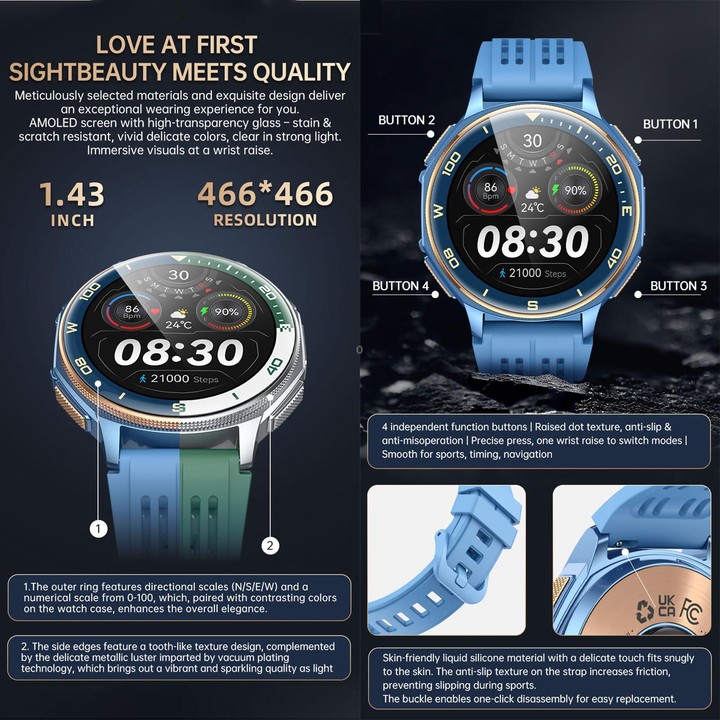 S99 1.43 inch GPS Sports Smart Watch, Support Bluetooth Call / Heart Rate / Blood Oxygen / Sleep Monitoring(Black)