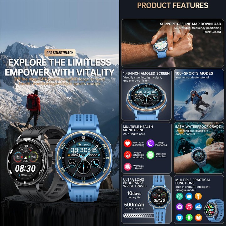 S99 1.43 inch GPS Sports Smart Watch, Support Bluetooth Call / Heart Rate / Blood Oxygen / Sleep Monitoring(Green)