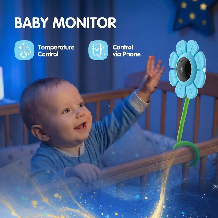 V1 Flower Shaped 4MP Baby Monitor Care Camera, Plug:US Plug(Blue)