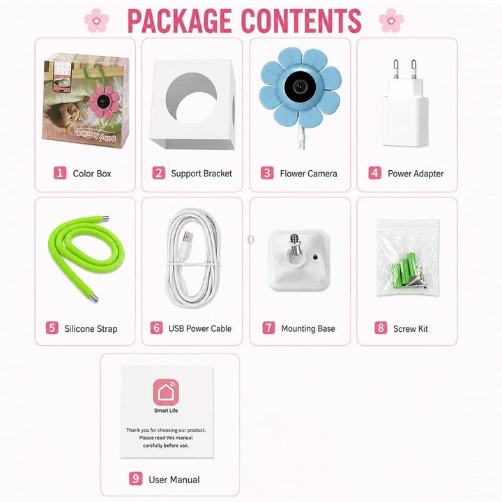 V1 Flower Shaped 4MP Baby Monitor Care Camera, Plug:US Plug(Pink)