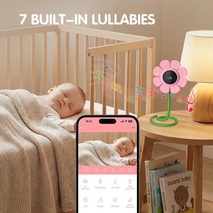 V1 Flower Shaped 4MP Baby Monitor Care Camera, Plug:US Plug(Pink)