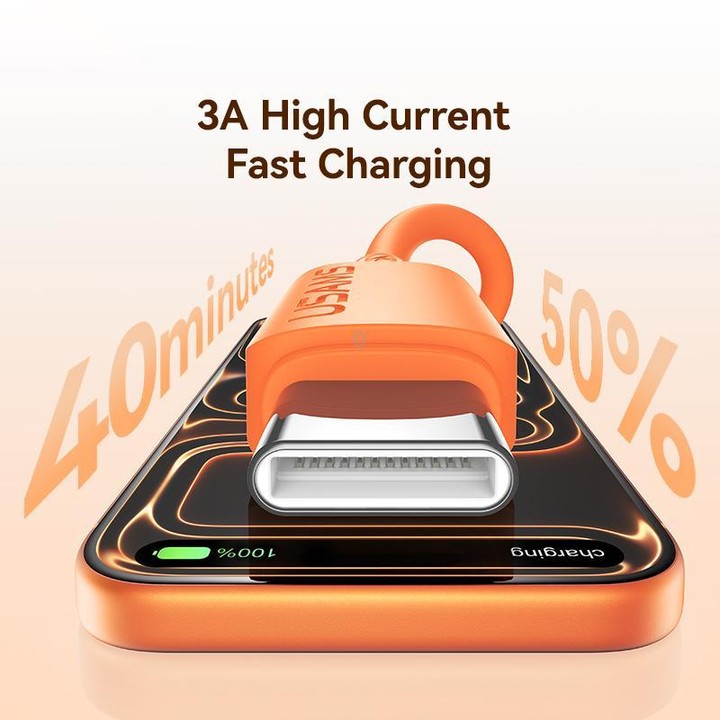 USAMS SJ786 U98 3A USB to Type-C Silicone Fast Charging Data Cable, Length: 1m(Orange)