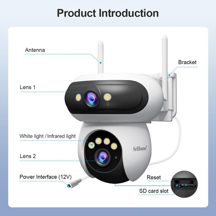 Srihome SH062 8MP Binocular Outdoor Auto-Tracking Wireless WiFi Security Camera(EU Plug)