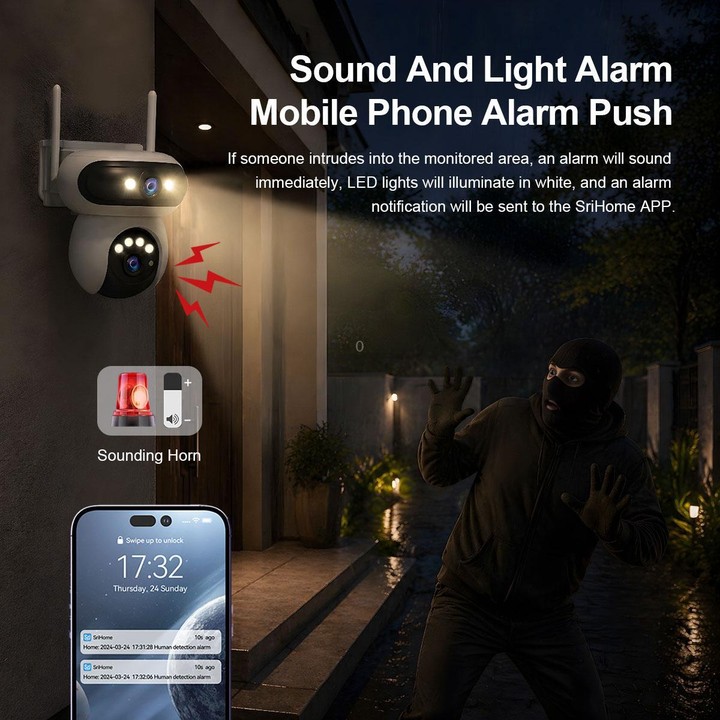 Srihome SH062 8MP Binocular Outdoor Auto-Tracking Wireless WiFi Security Camera(US Plug)