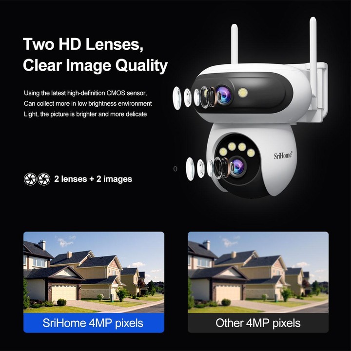 Srihome SH062 8MP Binocular Outdoor Auto-Tracking Wireless WiFi Security Camera(UK Plug)