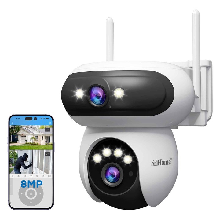 Srihome SH062 8MP Binocular Outdoor Auto-Tracking Wireless WiFi Security Camera(UK Plug)