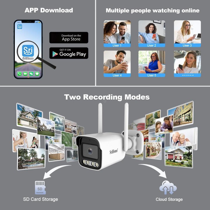 Srihome SH065 5MP Outdoor Security HD Camera, Supports Two-Way Audio and Color Night Vision(EU Plug)