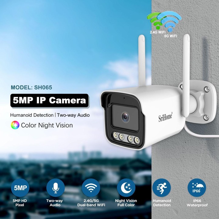 Srihome SH065 5MP Outdoor Security HD Camera, Supports Two-Way Audio and Color Night Vision(AU Plug)