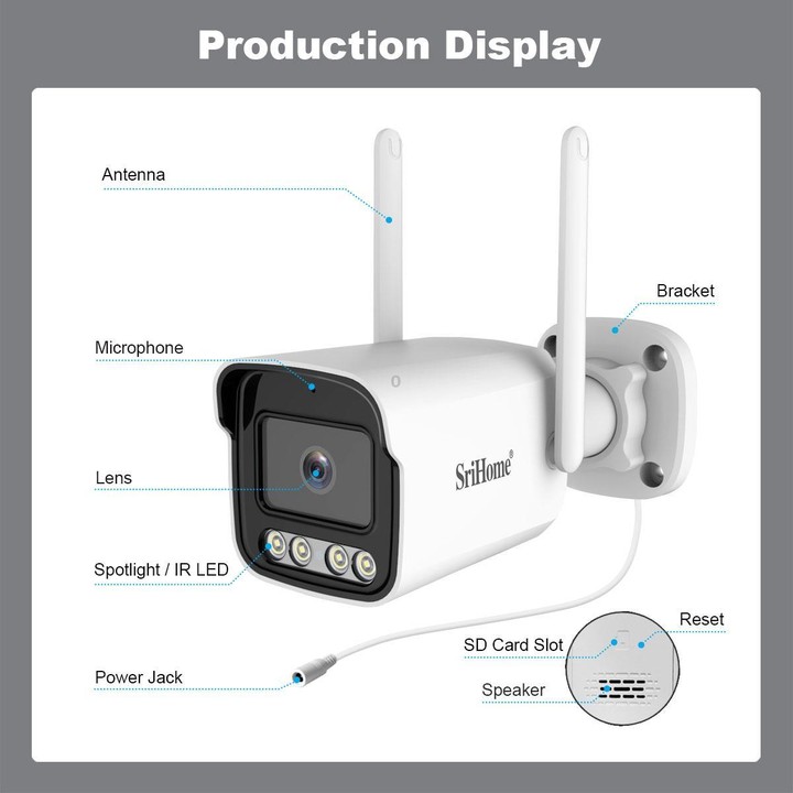 Srihome SH065 5MP Outdoor Security HD Camera, Supports Two-Way Audio and Color Night Vision(AU Plug)