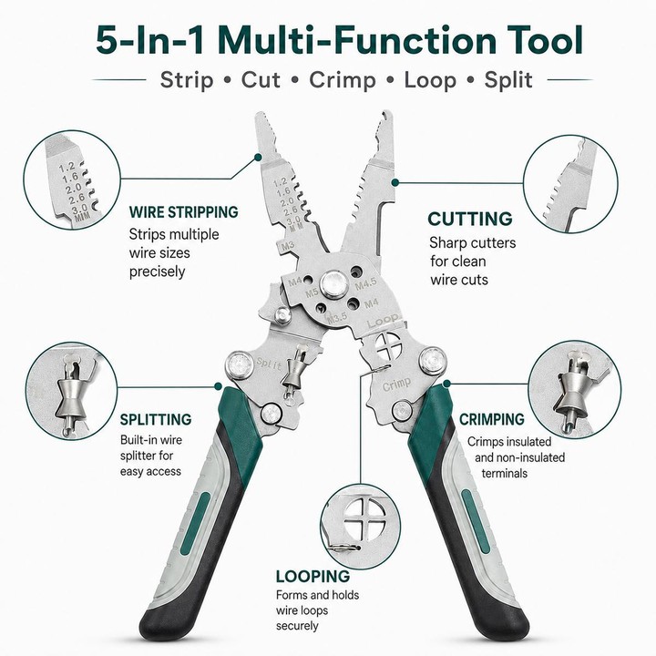 Multi-functional Handheld Foldable Cable Stripping Pliers(Black Green)