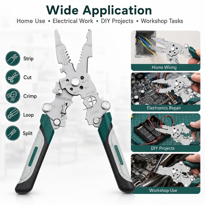 Multi-functional Handheld Foldable Cable Stripping Pliers(Black Green)