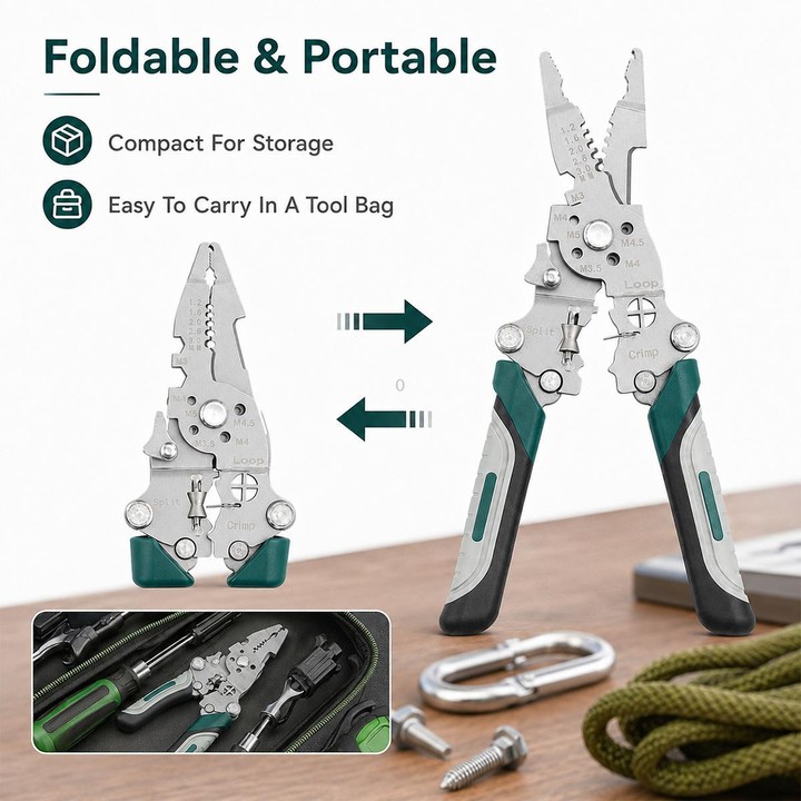 Multi-functional Handheld Foldable Cable Stripping Pliers(Black Green)