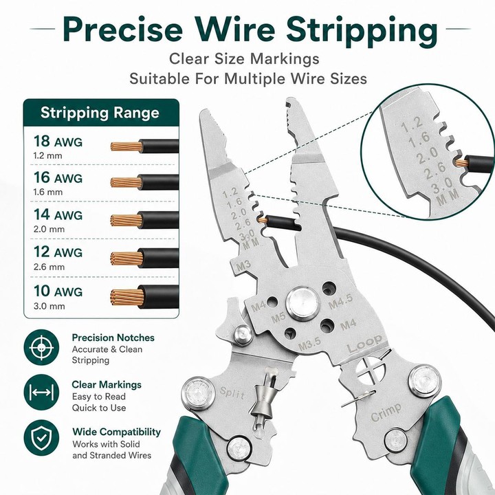 Multi-functional Handheld Foldable Cable Stripping Pliers(Black Green)