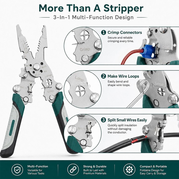 Multi-functional Handheld Foldable Cable Stripping Pliers(Black Green)