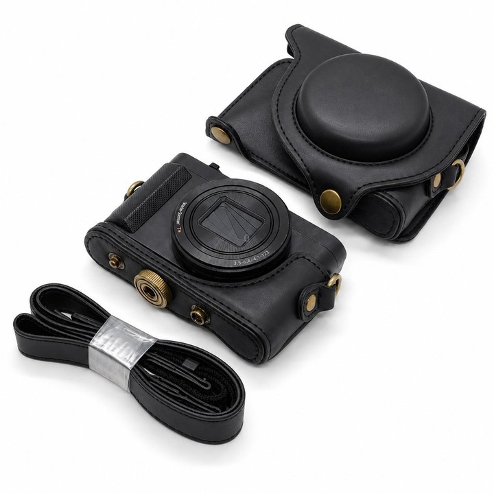 For Sony DSC-WX500 Full Body Retro Vegan Leather Camera Case Bag with Strap(Black)