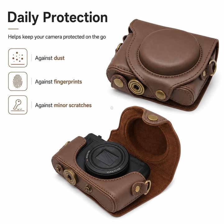 For Sony DSC-WX500 Full Body Retro Vegan Leather Camera Case Bag with Strap(Black)