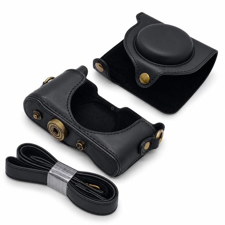 For Sony DSC-WX500 Full Body Retro Vegan Leather Camera Case Bag with Strap(Black)