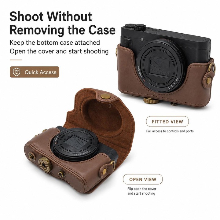 For Sony DSC-WX500 Full Body Retro Vegan Leather Camera Case Bag with Strap(Coffee)
