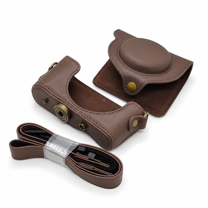 For Sony DSC-WX500 Full Body Retro Vegan Leather Camera Case Bag with Strap(Coffee)