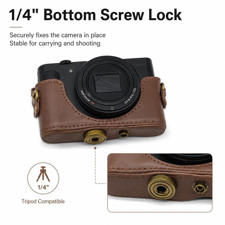 For Sony DSC-WX500 Full Body Retro Vegan Leather Camera Case Bag with Strap(Brown)