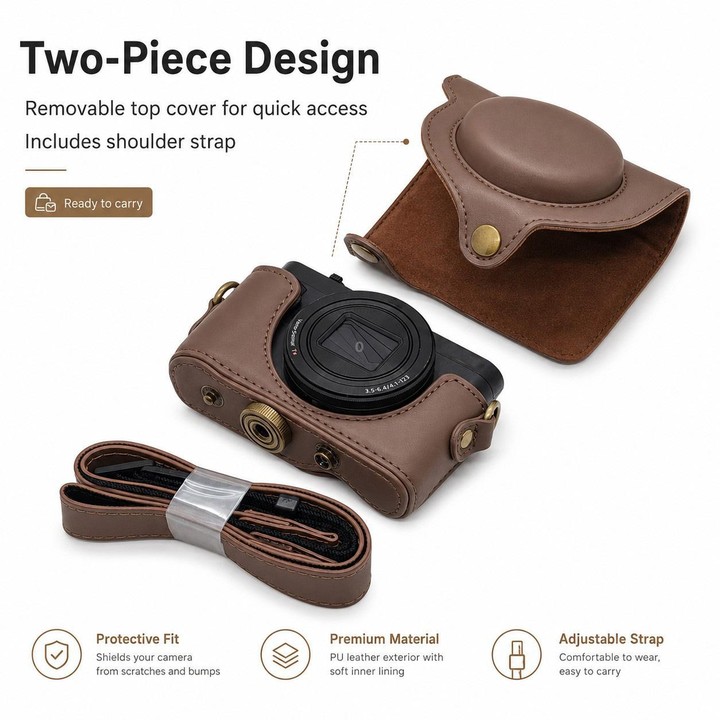 For Sony DSC-WX500 Full Body Retro Vegan Leather Camera Case Bag with Strap(Brown)