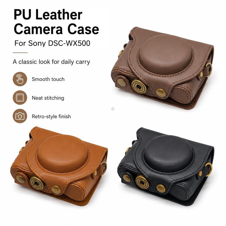 For Sony DSC-WX500 Full Body Retro Vegan Leather Camera Case Bag with Strap(Brown)