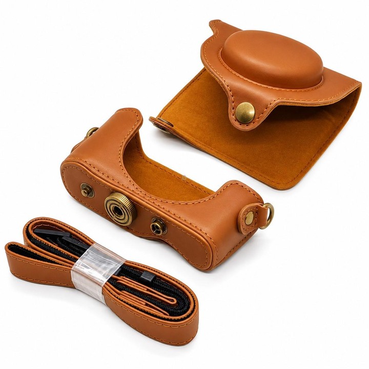 For Sony DSC-WX500 Full Body Retro Vegan Leather Camera Case Bag with Strap(Brown)