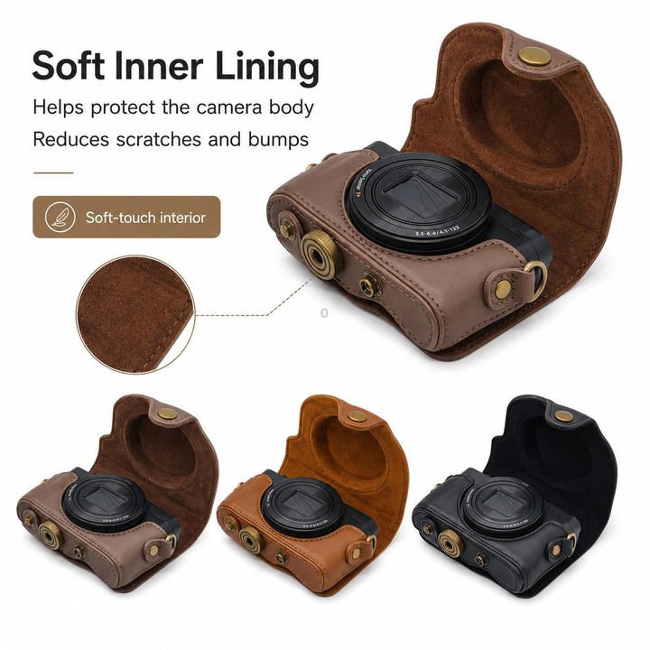 For Sony DSC-WX500 Full Body Retro Vegan Leather Camera Case Bag with Strap(Brown)