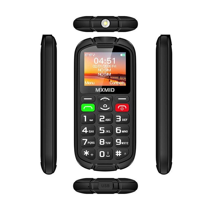 MXMID A8 Pro, 2.0 inch Big Button Rugged Style Senior Phone, SOS, BT, Torch, Network: 2G, Plug:EU Plug(Black)