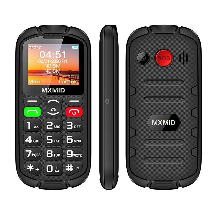 MXMID A8 Pro, 2.0 inch Big Button Rugged Style Senior Phone, SOS, BT, Torch, Network: 2G, Plug:US Plug(Black)