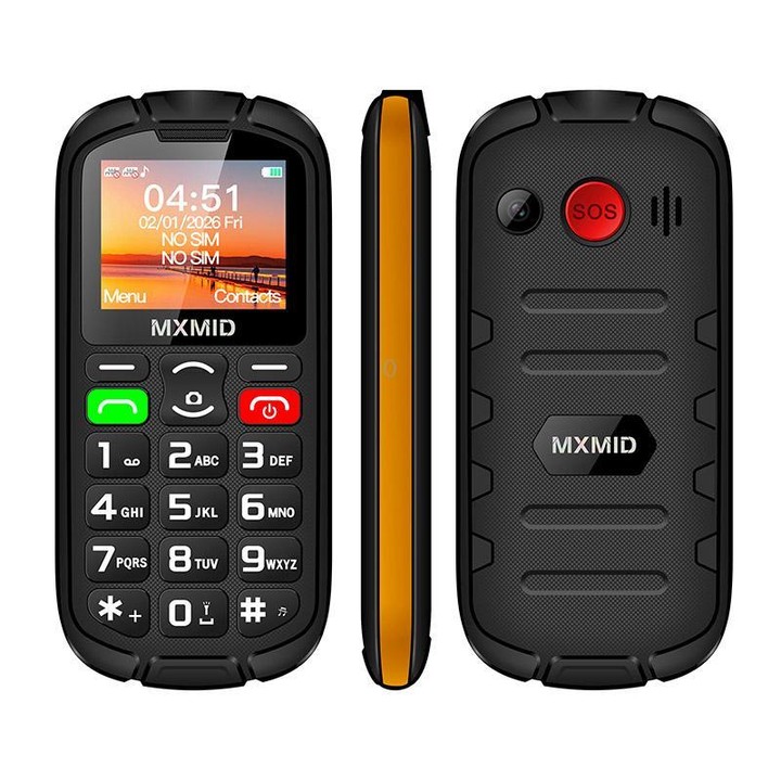 MXMID A8 Pro, 2.0 inch Big Button Rugged Style Senior Phone, SOS, BT, Torch, Network: 2G, Plug:AU Plug(Orange)