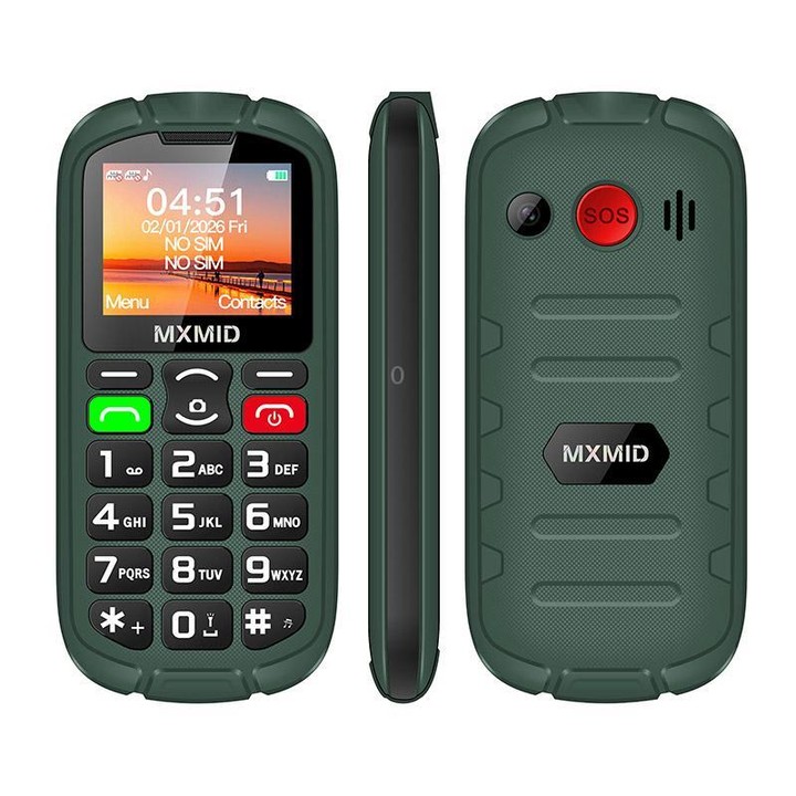 MXMID A8 Pro, 2.0 inch Big Button Rugged Style Senior Phone, SOS, BT, Torch, Network: 2G, Plug:AU Plug(Green)