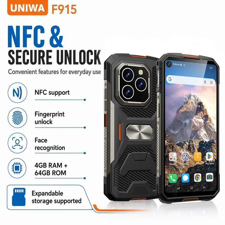 UNIWA F915 Rugged Phone, 4GB+64GB, 6.28 inch Android 160 Unisoc T310 Quad Core, Network: 4G, NFC, Plug:US Plug(Black Orange)