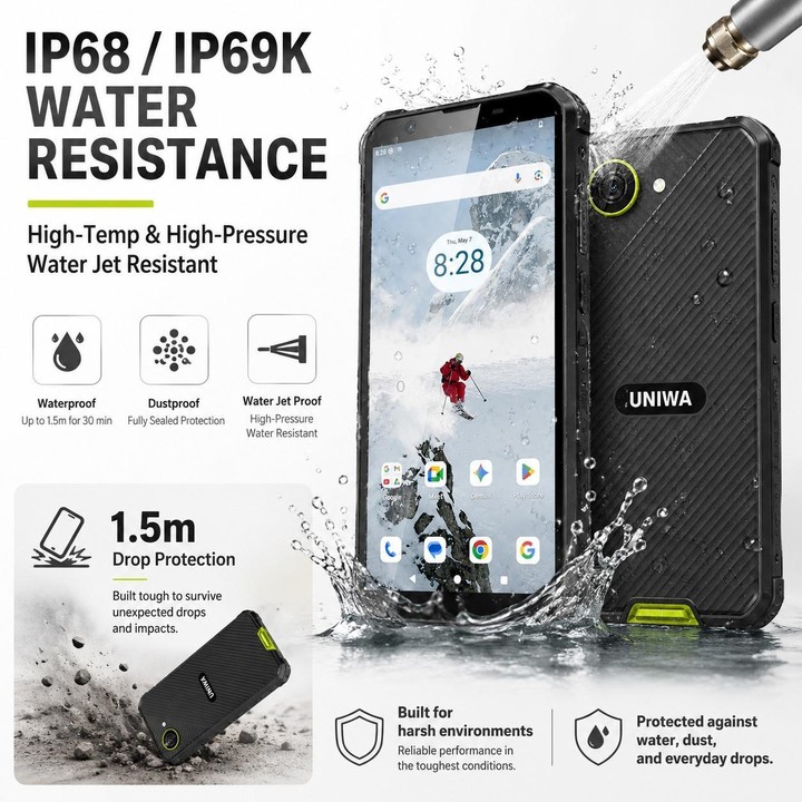 UNIWA F999 Rugged Phone, 4GB+64GB, 5.33 inch Android 16.0 Unisoc T615 UMS9230E Octa Core, PTT Button, Network: 4G, NFC, Plug:EU