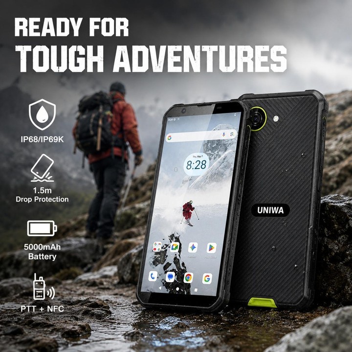 UNIWA F999 Rugged Phone, 4GB+64GB, 5.33 inch Android 16.0 Unisoc T615 UMS9230E Octa Core, PTT Button, Network: 4G, NFC, Plug:US
