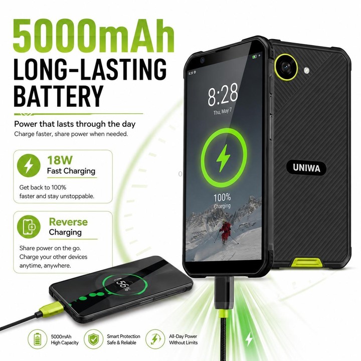 UNIWA F999 Rugged Phone, 4GB+64GB, 5.33 inch Android 16.0 Unisoc T615 UMS9230E Octa Core, PTT Button, Network: 4G, NFC, Plug:US