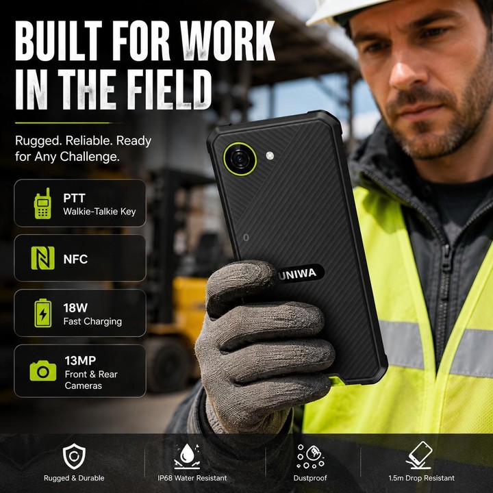 UNIWA F999 Rugged Phone, 4GB+64GB, 5.33 inch Android 16.0 Unisoc T615 UMS9230E Octa Core, PTT Button, Network: 4G, NFC, Plug:UK