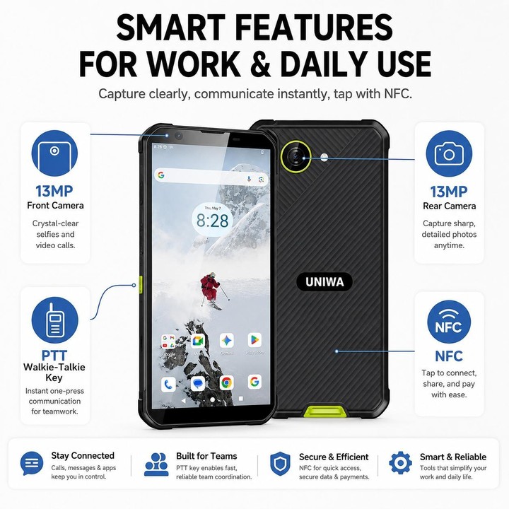 UNIWA F999 Rugged Phone, 4GB+64GB, 5.33 inch Android 16.0 Unisoc T615 UMS9230E Octa Core, PTT Button, Network: 4G, NFC, Plug:AU
